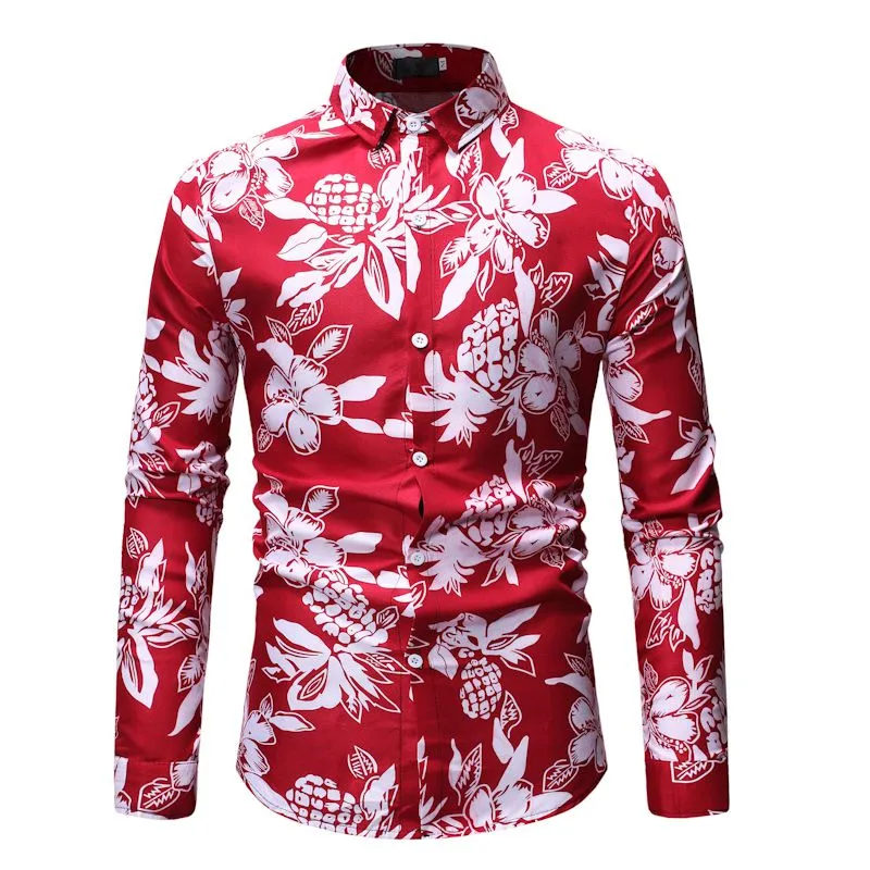 Chemise hommes 2019 nouvelle marque chemise hawaïenne impression 3D hommes mode ample décontracté à manches longues Camisa Masculina fleur