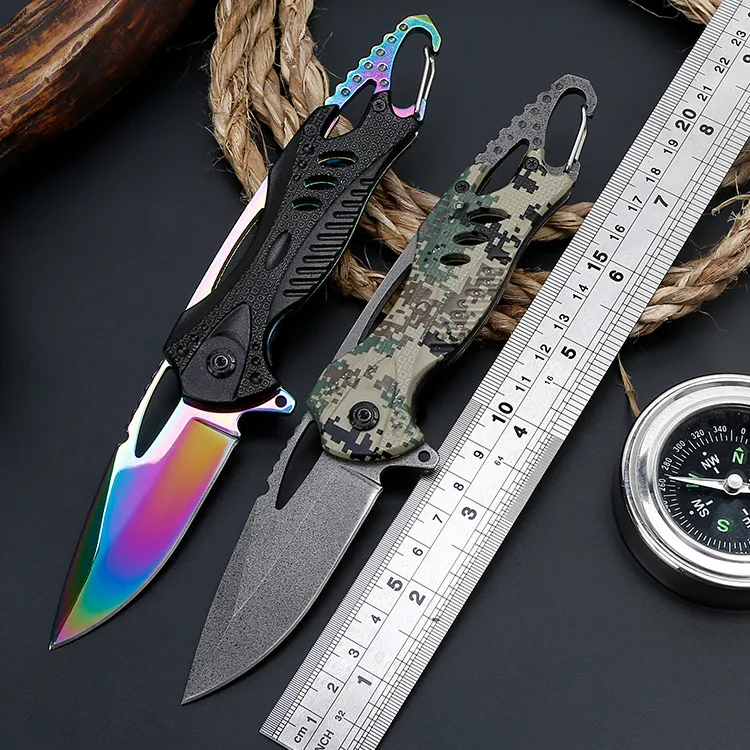 Outdoor Knife Camping Folding Blade Pocket Knife with Clip Multifunctional EDC Utility KeyChain Knives Camo Colorful