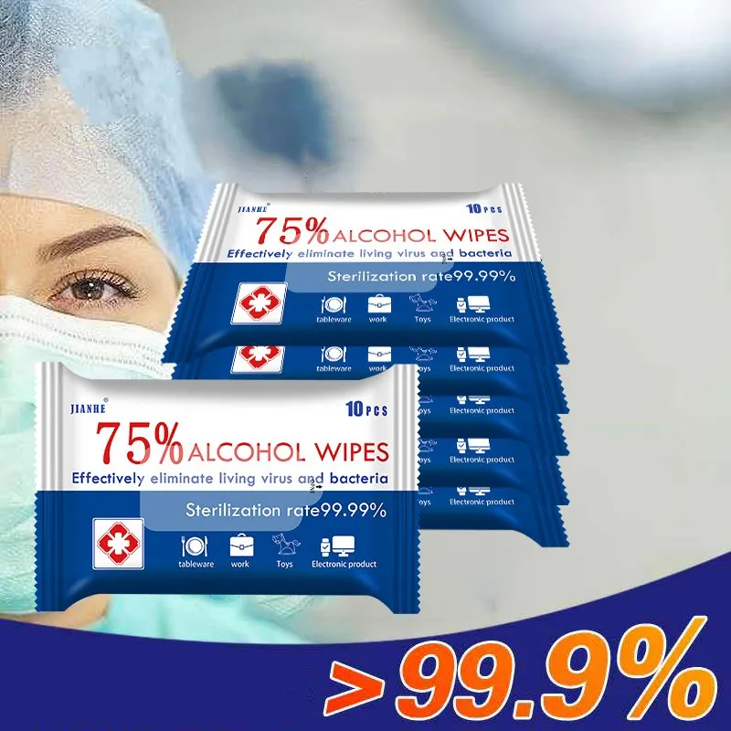 10sheets / Paketi Alkol Dezenfeksiyon Mendil Taşınabilir% 75 Antiseptik Islak Mendil Cilt Sterilizasyon Mendil Ev El Temizleme Wipe