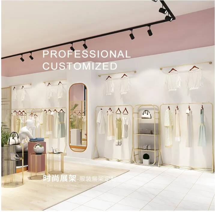 Scaffale Porta Abiti Da Sposa Alto 230 Cm In Oro - Espositore Commerciale Resistente Per Negozi Di Abbigliamento E Boutique - Base 100x40 Cm, Portata 20 Kg - 3