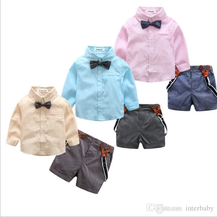 赤ちゃんキッズ服男の子紳士スーツボウタイシャツオーバーオールパンツ子供服セットファッションブティックTシャツショートパンツoutfit byp5089
