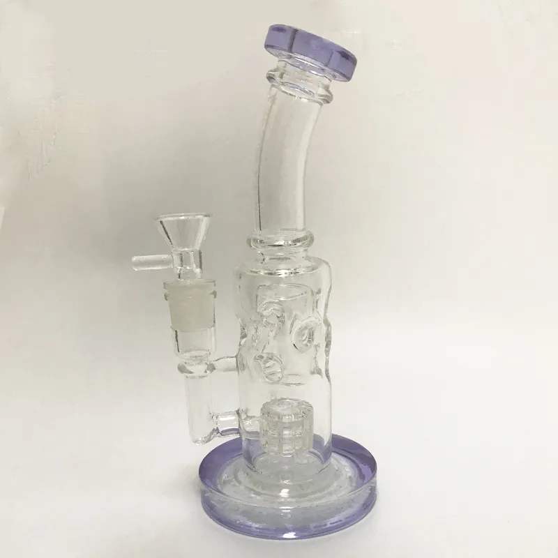 Glass bong Straight fab purple oil rigs dab rig smoking water pipes matrix perc glass hookahs 14.4mm joint with bowl