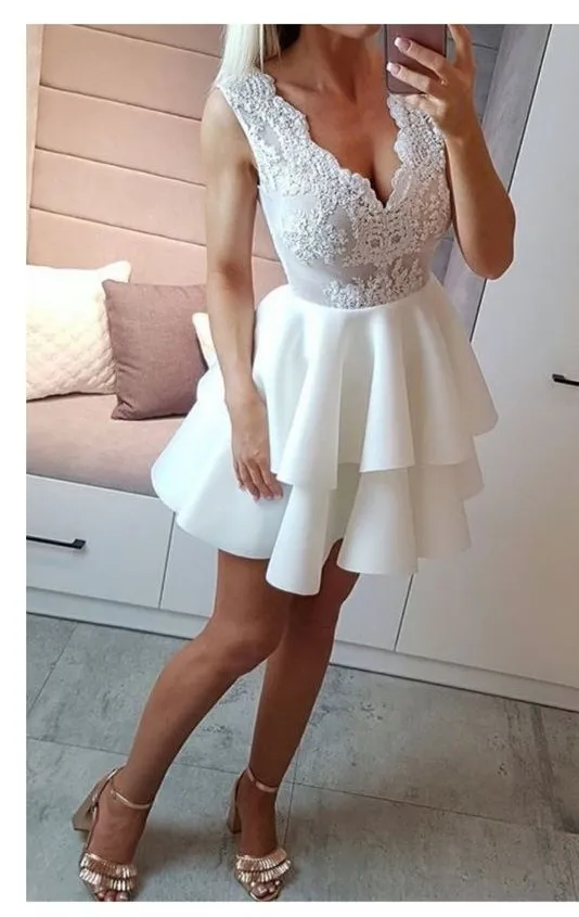 Light Pink Prom Dresses: Lace Beaded V Neck Short... From Lovemydress,  $62.15 | DHgate.Com