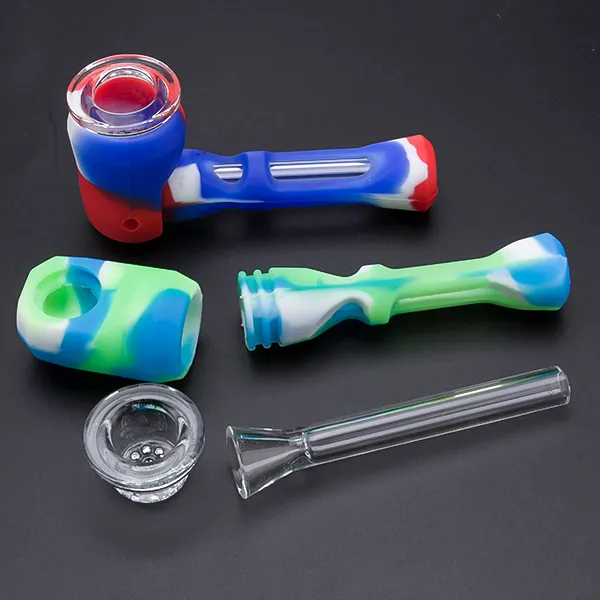 Pipe à main en silicone DHL avec verre Downstem Glass Bowl pipe en silicone Bongs en verre pour plates-formes pétrolières bong en silicone