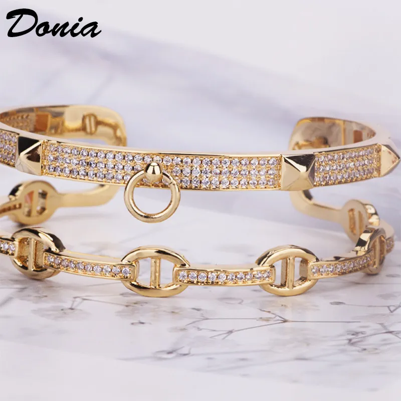 Donia smycken Bangle Party European och American Fashion Large Classic Pig Nose Copper Miniature Inlaid Zirconia Armband Ring Set Designer Gift