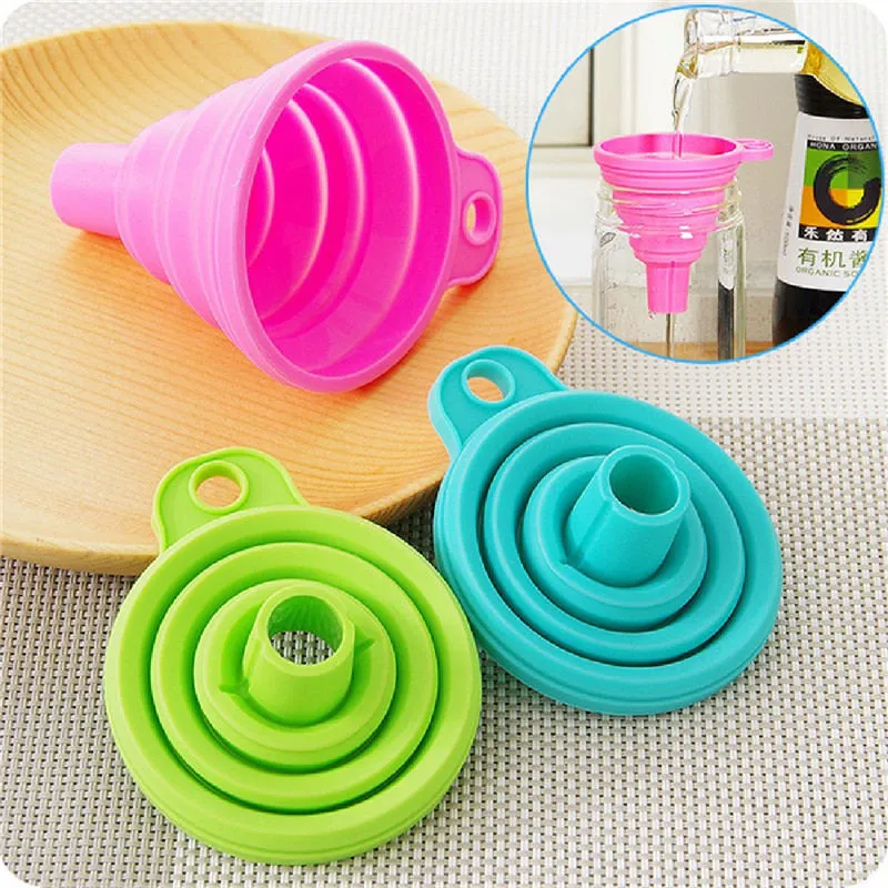 Silicone Collapsible Funnel Transferring Liquid Subpackage Foldable Practical Hopper Kitchen Gadget Hopper Cooking Tool 3 Colors