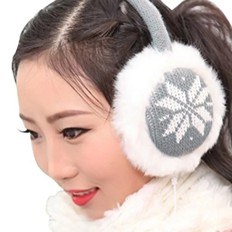 Womens Snowflake Print Fluffy Faux Fur Trim Ear Warmers  display picture 2