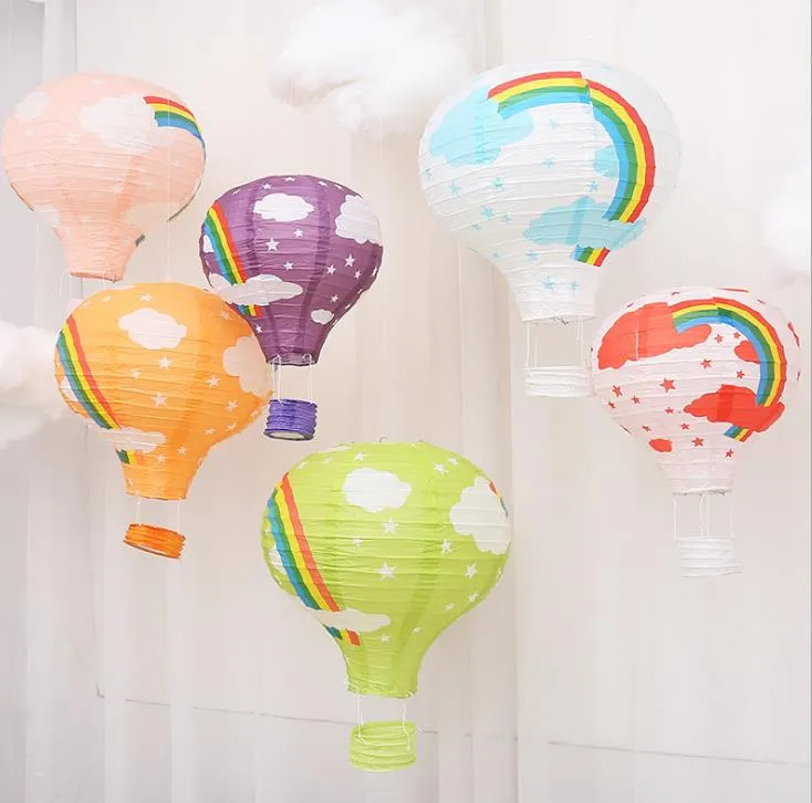 Rainbow Hot Air Balloon Ceiling Garland Lantern For Baby Showers