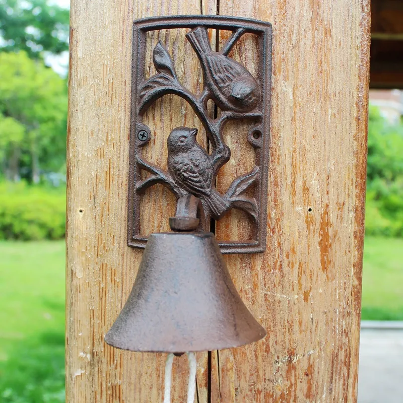 Cast Iron Welcome Dinner Bell 2 Birds Wall Mount Metal Door Bell Doorbell Home Garden Porch Patio Farm Yard Cabin Decoration Rustic Brown