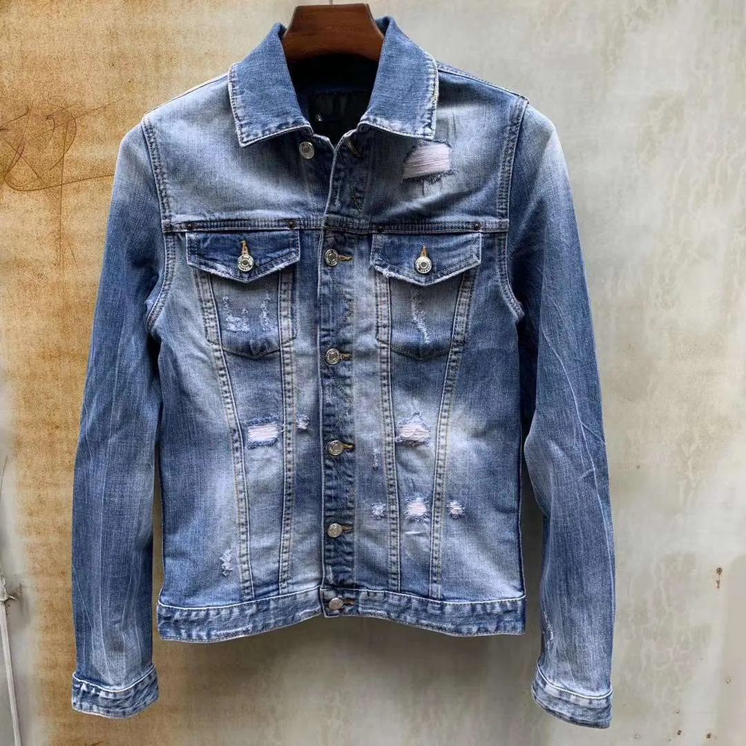 Męskie Mody Boutique Kurtki Letter Trend Umyte DD2 Denim Kurtka Uczeń Para z tym samym akapitem C10