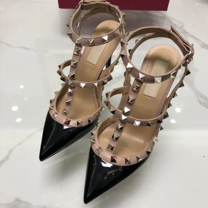 Brand Women Pumps Wedding Shoes High Heels Rivets Sandals 6cm 8cm 10cm Fashion Ankle Straps Sexy Bridal Shoe 34-44 with dust bag
