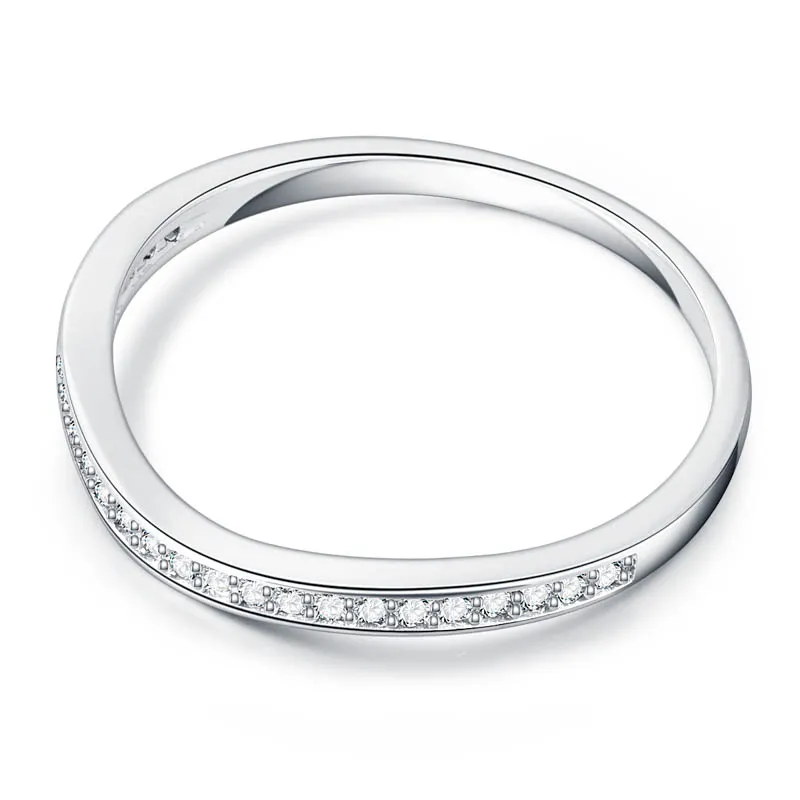 Fullständig klar zirkonsten Pave Silver Color Wave Ring Engagement Cocktail Wedding Alliance for Women Girls232w