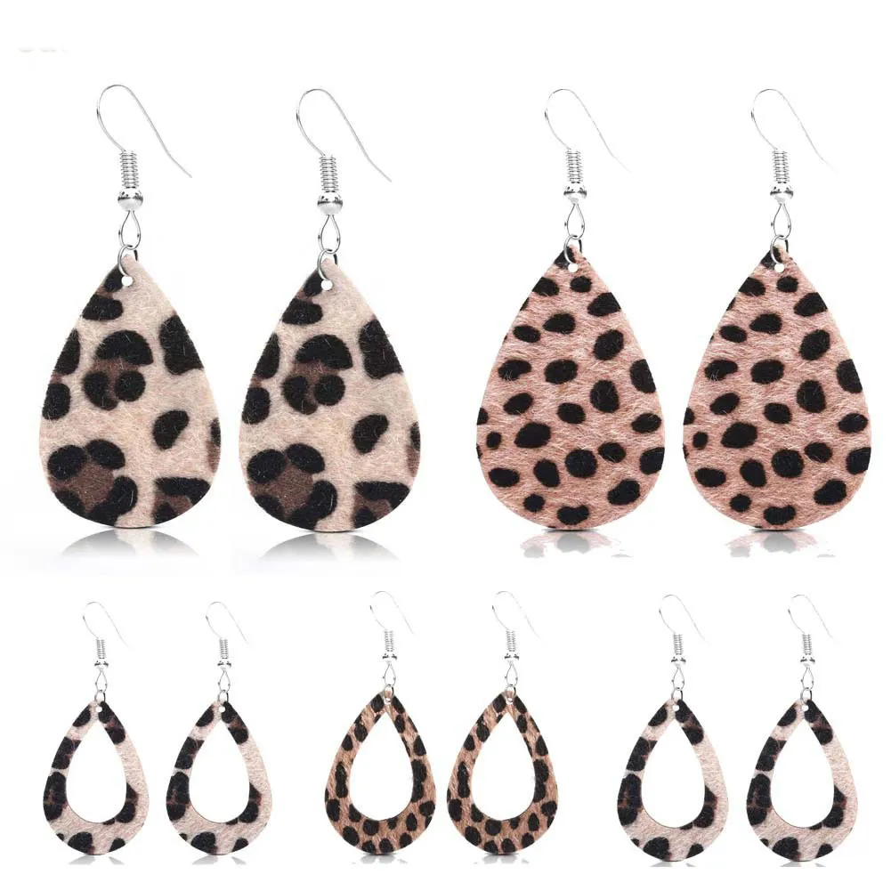 Moda couro waterdrop dangle brincos europa áfrica boho bonito feminino leopardo gota de água brinco para elegante meninas mulheres presente da jóia