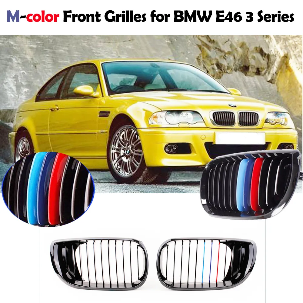 Freeshipping سيارة التصميم 2PCS أسود M-color الجبهة الكلى مصبغة ل bmw e46 4 باب 3 سلسلة صالون pacelift 2002-2005