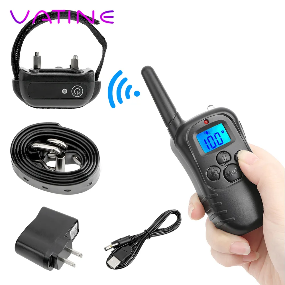 VATINE Awesome Themed Toys Sex Toys for Couples Remote Control Electro Stimulation Neck Collar Penis Ring Electric Shock Y191112