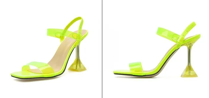 Fluor yellow clear PVC transparent heels luxury sandals designer heels sandalias Come With Box size 35 to 40