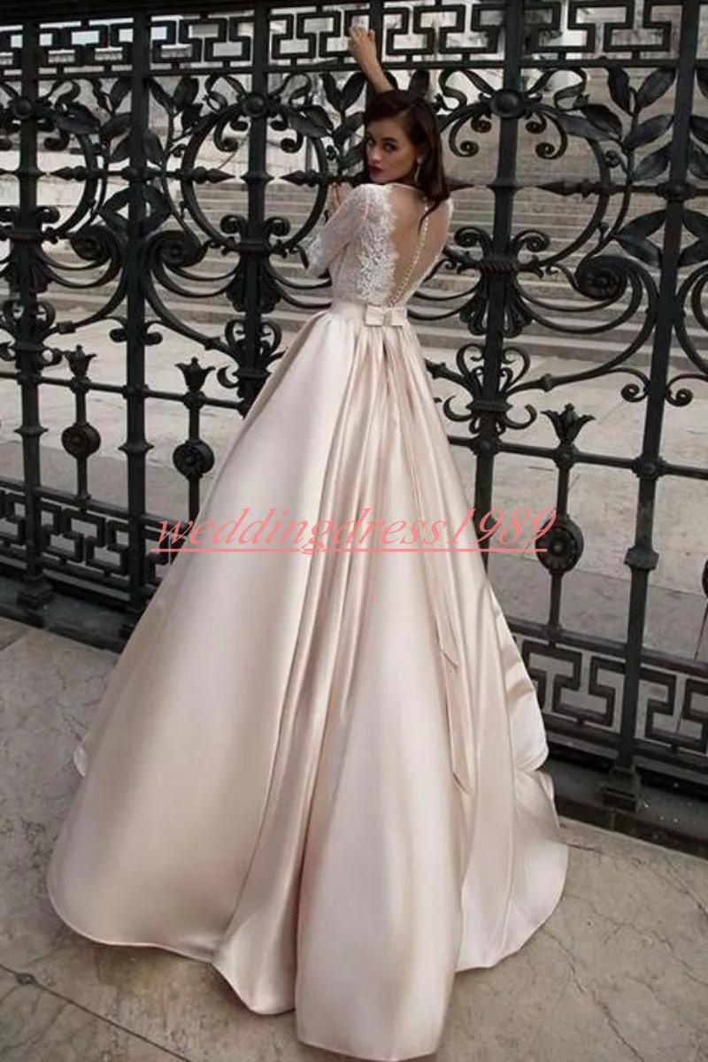 Champagne Lace Half Sleeve Average Wedding Dress Cost With Pockets