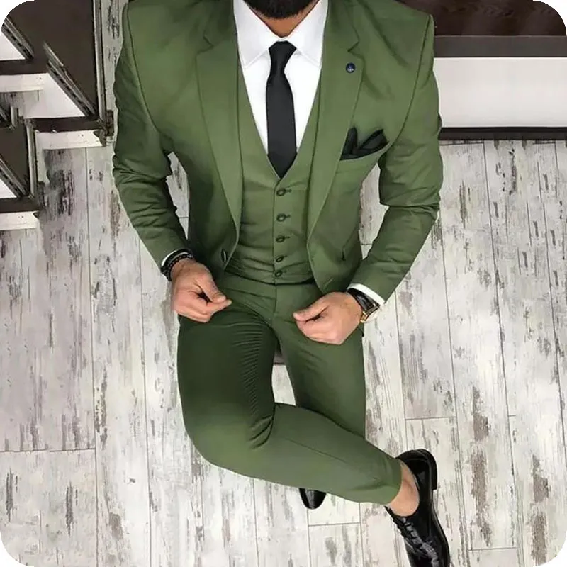 Erkekler Suits Yeşil Beyaz Custom Made Düğün Takım Elbise Iş Takım Elbise 3 Parça Slim Fit Damatlar Terno Masculino Son Tasarımlar (Ceket + Pantolon + Yelek)