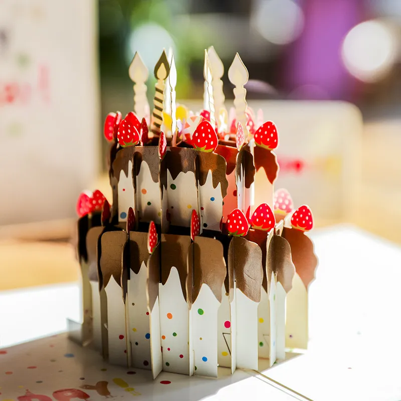 3d pojawiają się karty urodzinowe karty Dziewczyna dzieci żona urodziny tort truskawkowy kartkę z życzeniami pocztówki z prezentami kopert