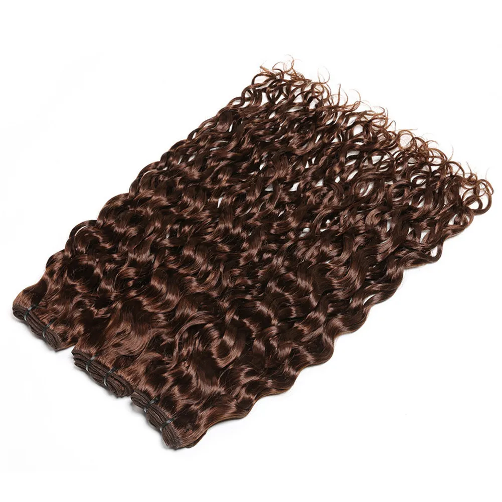 Шоколадно-коричневый Влажный и волнистый перуанский Человек 3Bundles волоса 300Gram # 4 Шатена Расширение человеческих волос Weave утки вода волна волосы 10-30"
