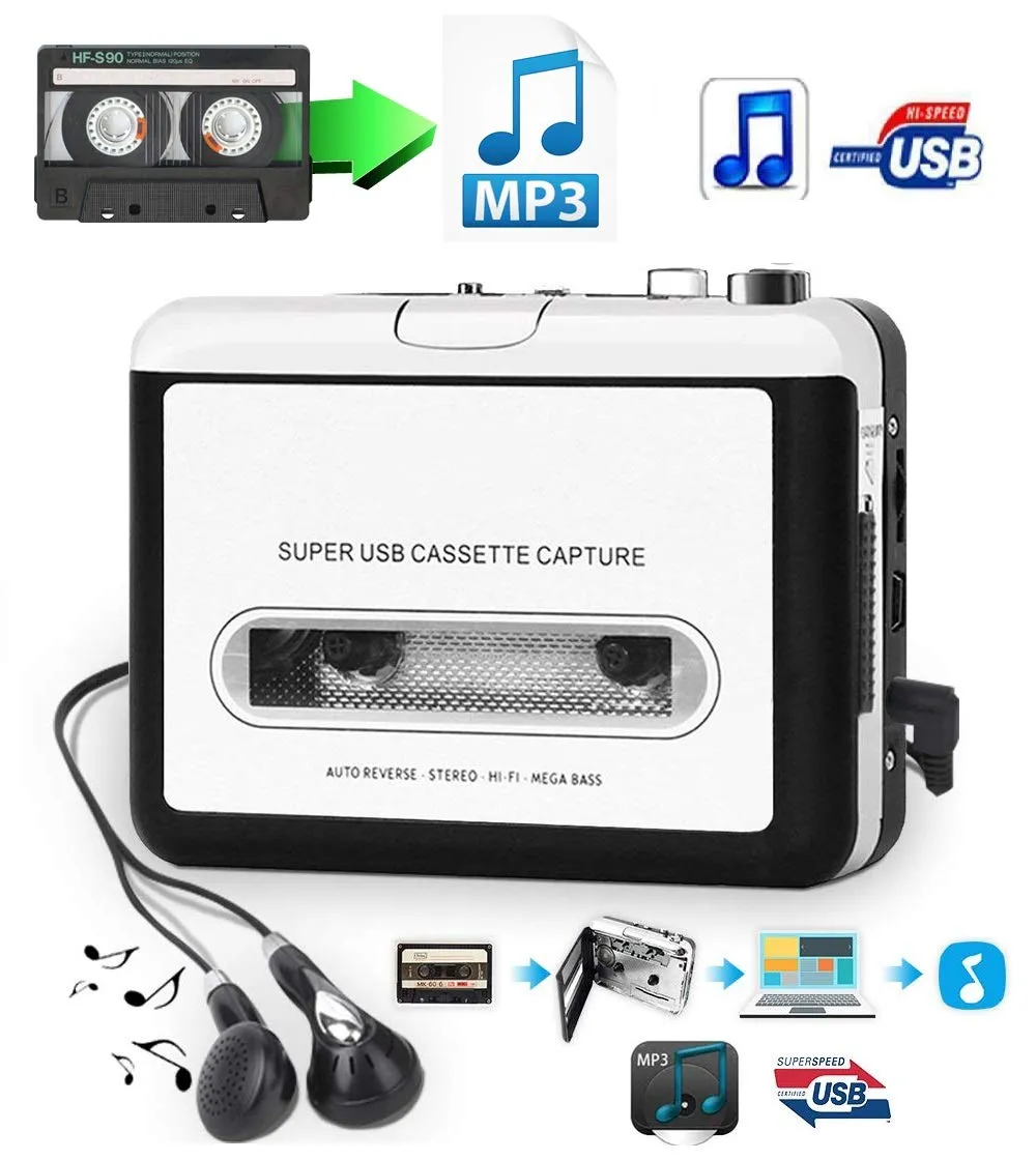 Classic USB Cassette Player Cassette till MP3 Converter Capture Walkman MP3 Player Cassette Recorders Konvertera musik på tejp till datorns bärbar dator