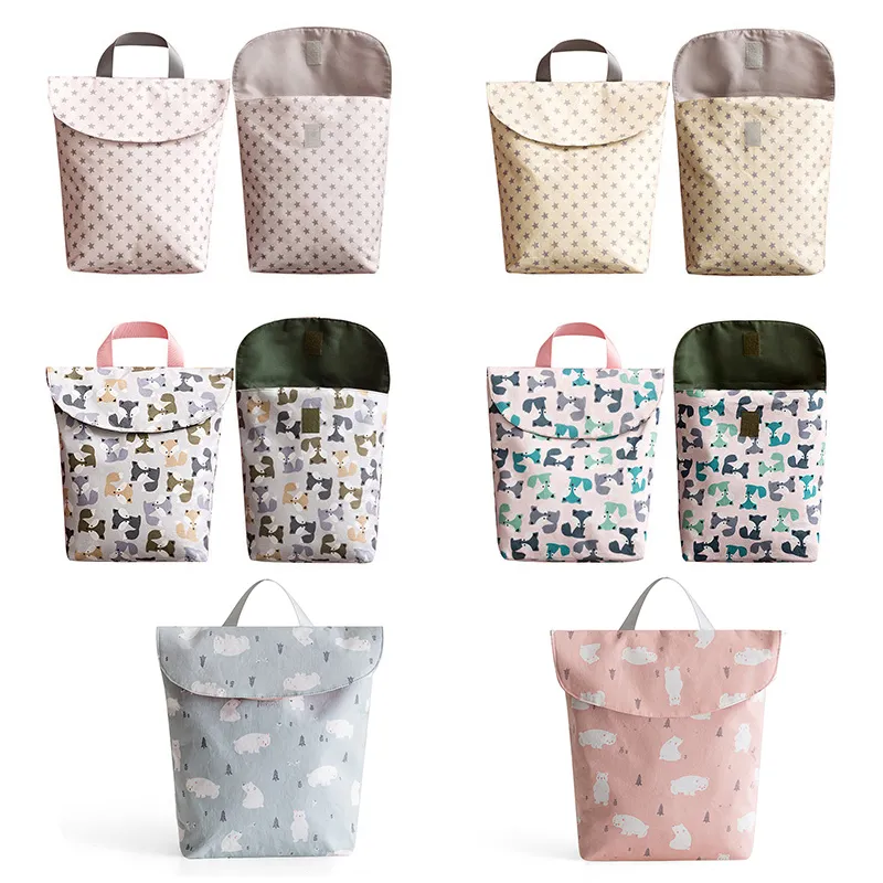 Sacs à couches pour bébé Sac de maternité Imperméable à l'eau en tissu Couche Sacs à main Réutilisable Couche-culotte Sac sec et humide pour maman Nappy sacs de rangement M1282