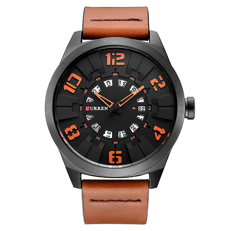 Fashion Watches Men Big Dial Quartz Leather Casual Business Wrist Watch CURREN Relojes Hombre New Arrival Waterproof Clock279Y