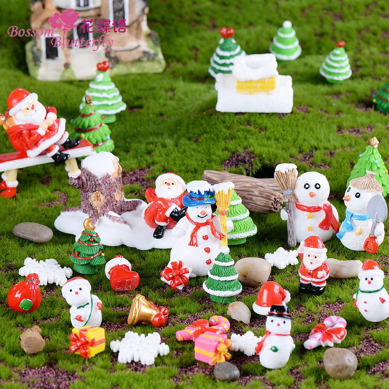 Christmas Resin Crafts Santa Crutch Gift Garden Decoration Ornament Miniature Plant Micro Landscape Bonsai Figurines DIY Christmas Decor