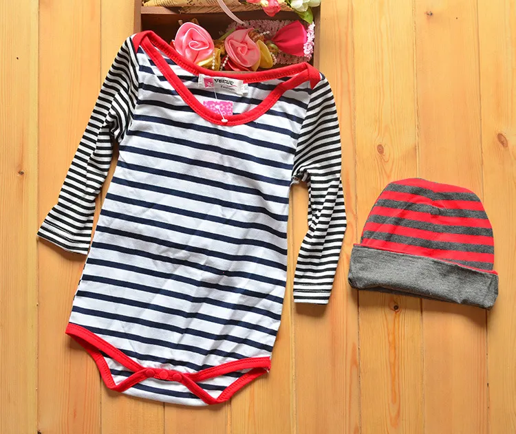 Baby Suspender Clothing Sets Kids Striped Romper + Suspender Pants + Striped Hats Spring Children Leisure Cotton Outfits M1295