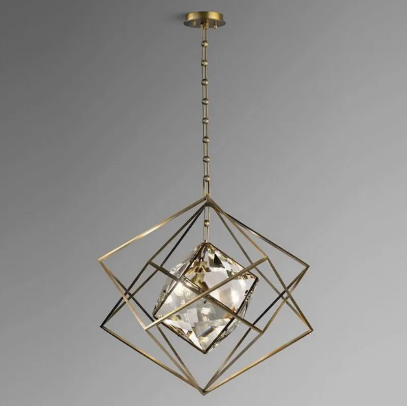 All-copper post-modern minimalist box Pendant Lamps creative restaurant study bar lamp luxury crystal small pendant lights MYY