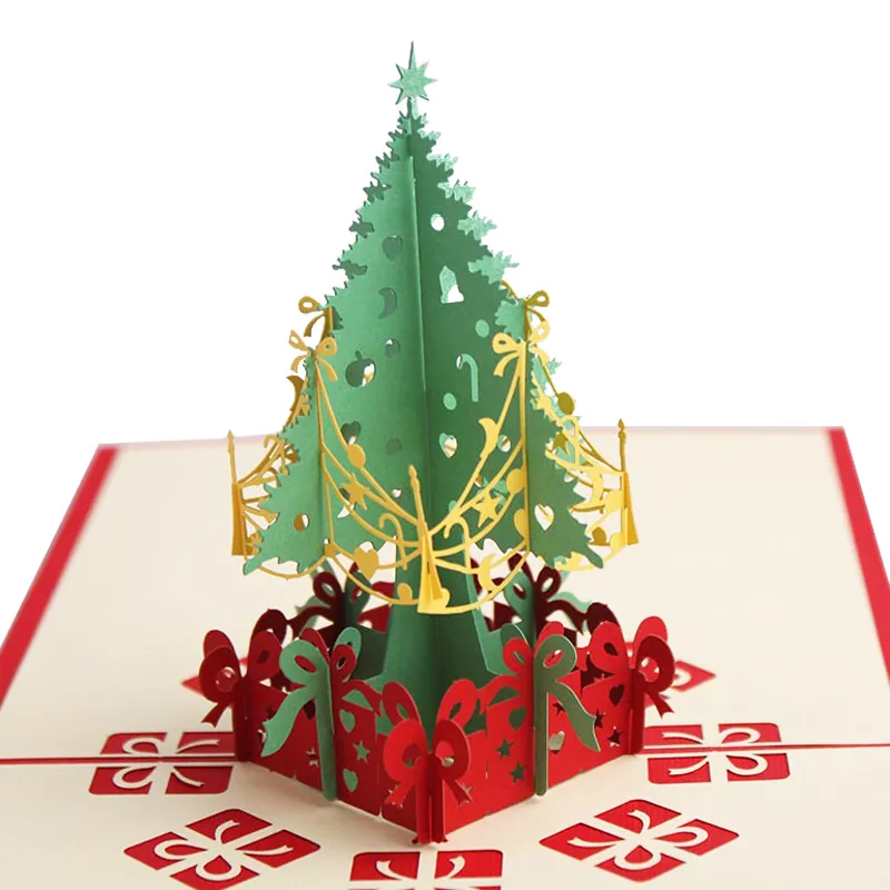 Laser Cut 3D Christmas Tree Up Card Xmas Decoration Gift Paper Craft