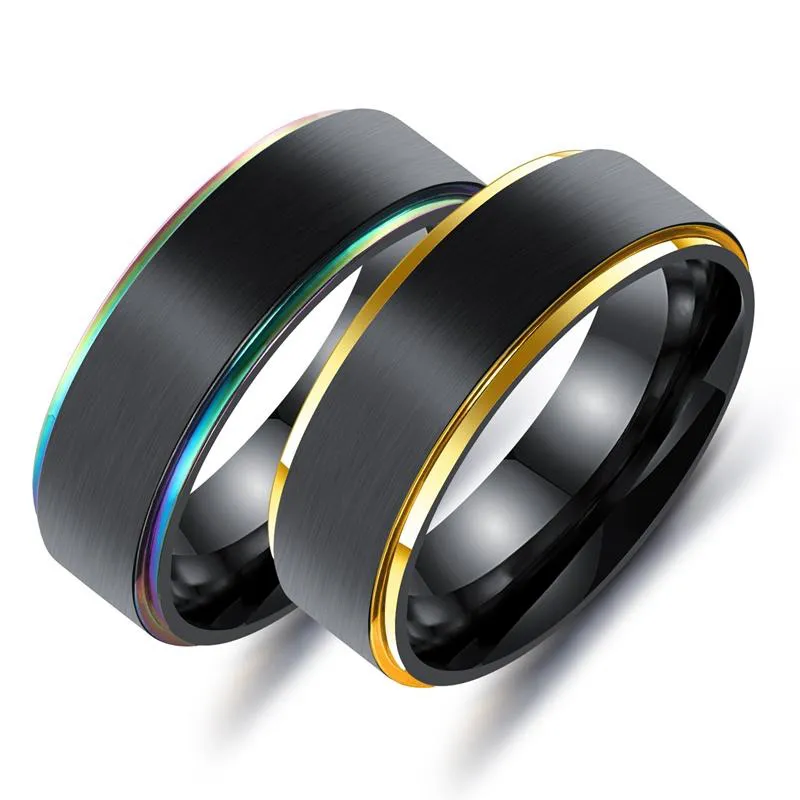 Feestelijke partij levert trendy zwart titanium staal eenvoudige stijl kleurrijke plating mannen vinger ring Valentijnsdag cadeau