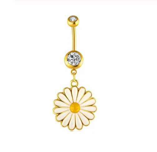 Sexy Gouden Bloem Dangle Belly Rings Chirurgische Stalen Navel Belly Button Ringen Oorbar Tragus Body Piercing Sieraden