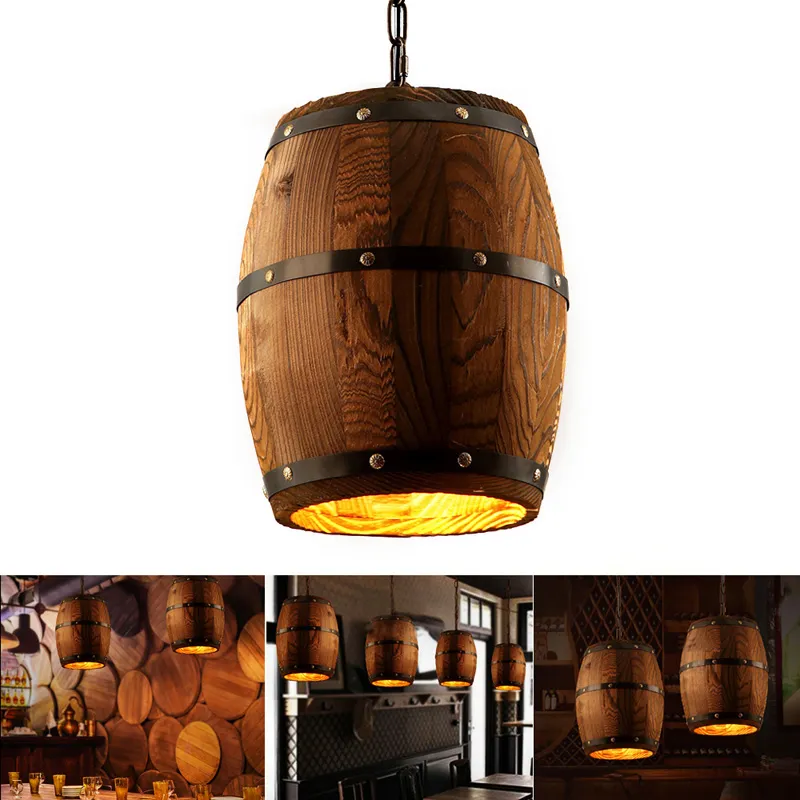1 stks Hout Wijn Barrel Opknoping Fixture Hanger Lighting Cafe Restaurant Barrel Lamp Bar Cafe Lights Eetkamer