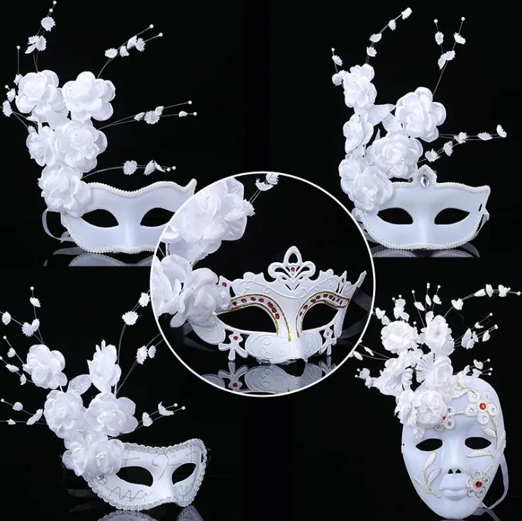 Hochwertiges weißes Blumenarrangement, halbes Gesicht, seitliche Blumenmaske, venezianische Maskerade-Maske, Prinzessin, Schönheit, Spitze, sexy Maske, 4 Farben