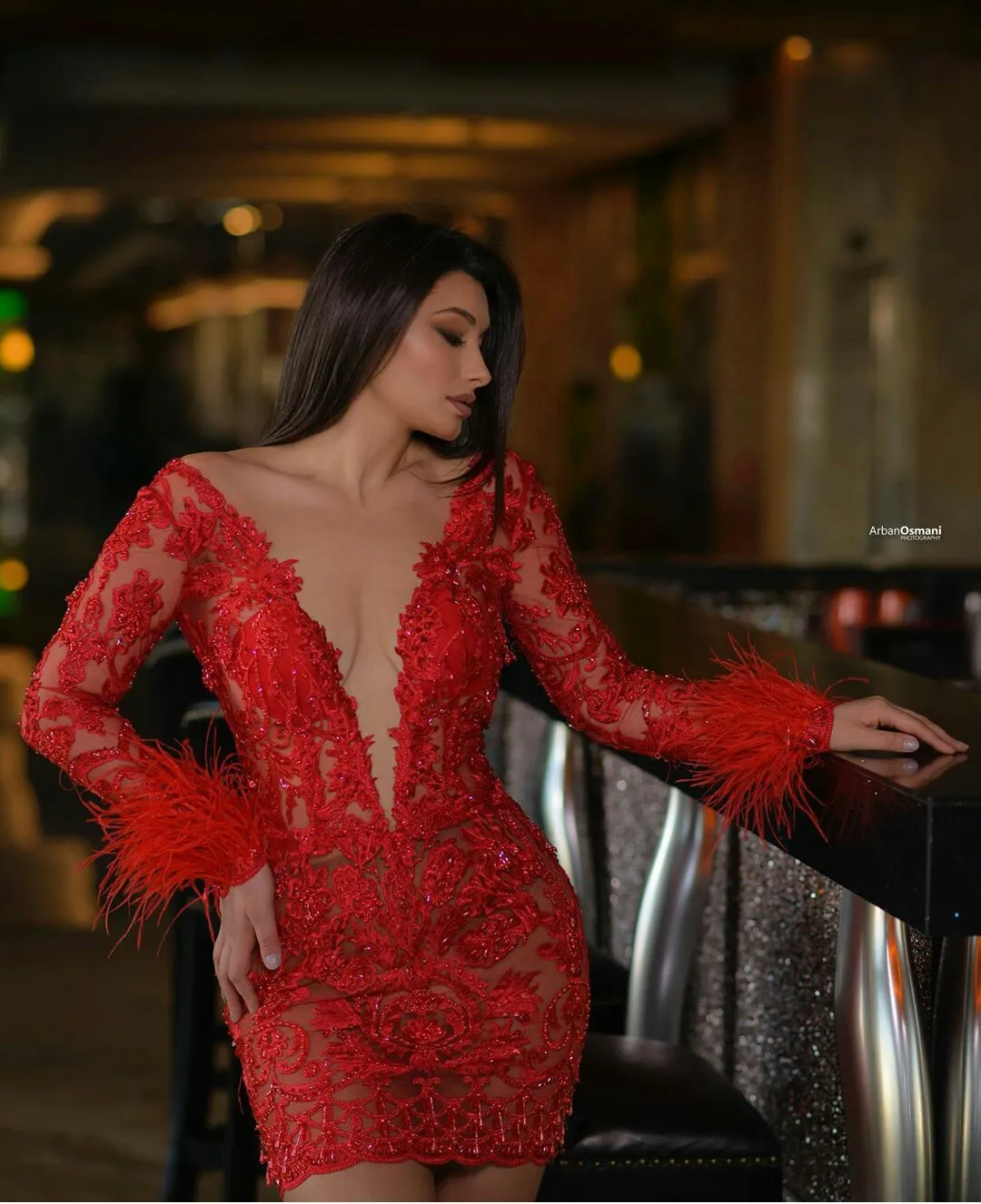 fitted lace wedding dress Deep V Red Dress main image 1