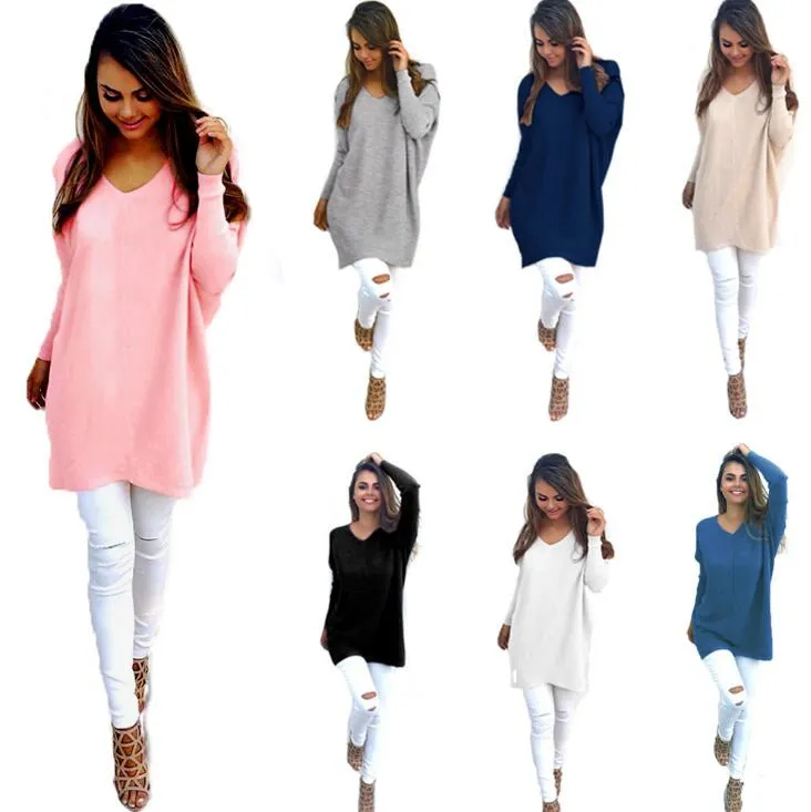 Loose Autumn Tops New Womens Ladies V-Neck Warm Sweaters Casual Sweater Jumper Tops Outwear 12 Colors