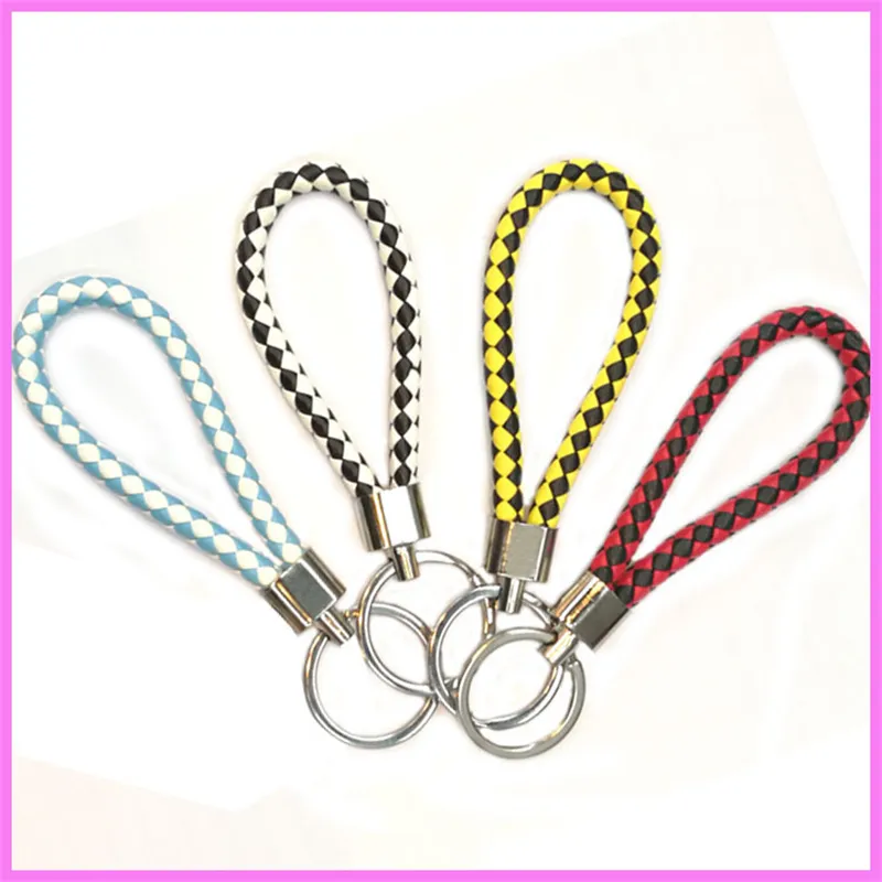 Porte-Clés En Faux Cuir Tressé Noir - Avec Pendentif Acier Inoxydable - Pour Hommes Et Femmes