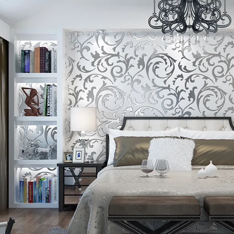 Grey Classic Luxury 3D Floral Embossed Textured Wall Paper Modern Wayfair Wallpaper For Living