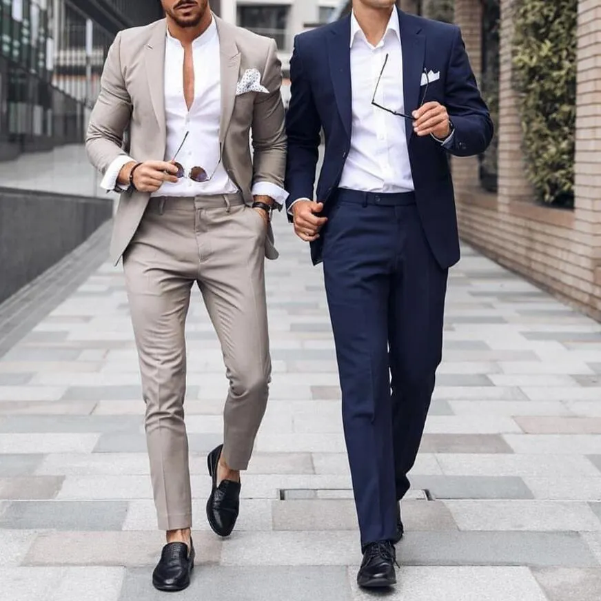 Esmoquin de boda con clase Trajes para hombre Esmoquin de novio ajustado para hombres Traje de padrino de boda de dos piezas Traje de novio Chaquetas de negocios formales baratas