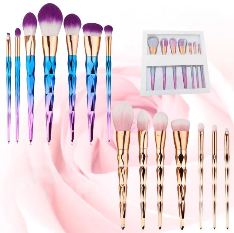 7Piezas en un conjunto de pinceles de maquillaje Profesional Diamond Mermaid Brush Set 3D Colorful Face Contour Cosmetic Foundation Blending Brushes