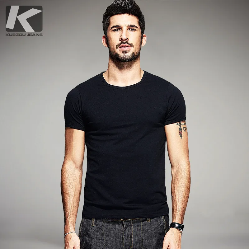 KUEGOU Summer Mens Casual T Shirts 10 Solid Colors Brand Clothing Man's Wear Short Sleeve Slim T-Shirts Tops Tees Plus Size 601