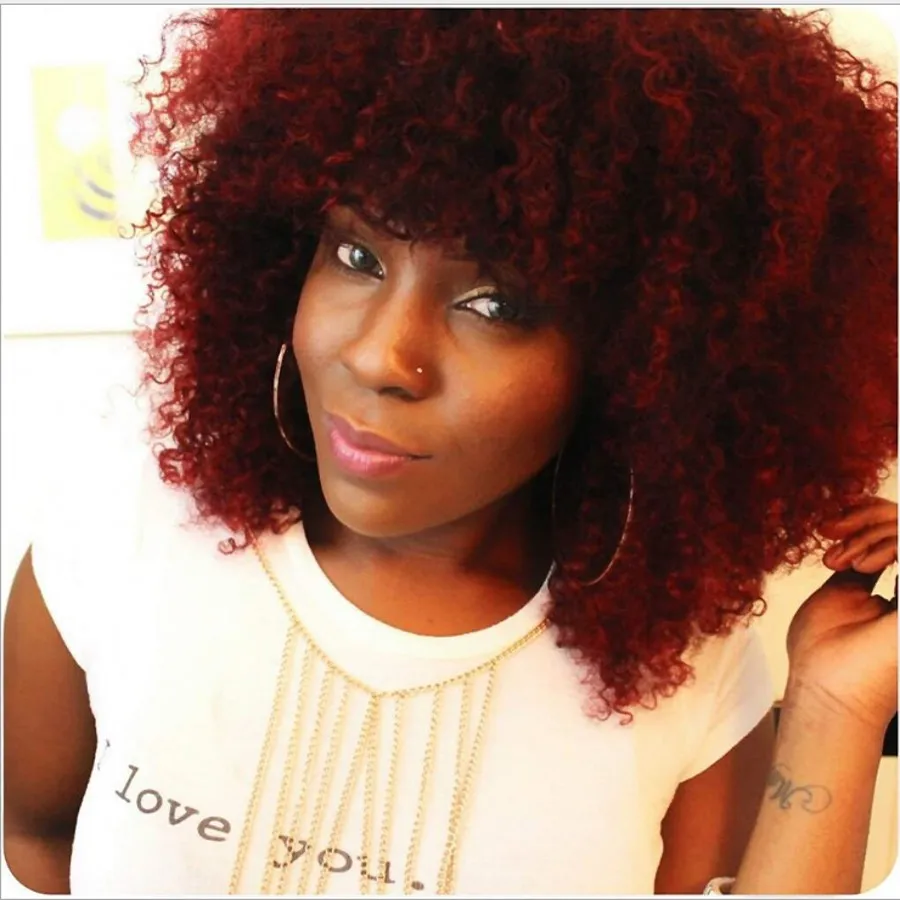 New red color Afro Short Curly Wigs for Black Women American Natura brazilian Full black/blonde Wig with bangs Synthetic heat resisatant