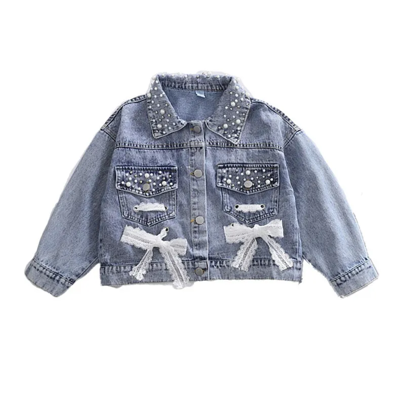 2020 Mädchen Denim Jacke Strickjacke Mantel Spitze Kinder Jean Outwear Lange Hülse Herbst Kinder Kleidung Frühling Mädchen Kleidung