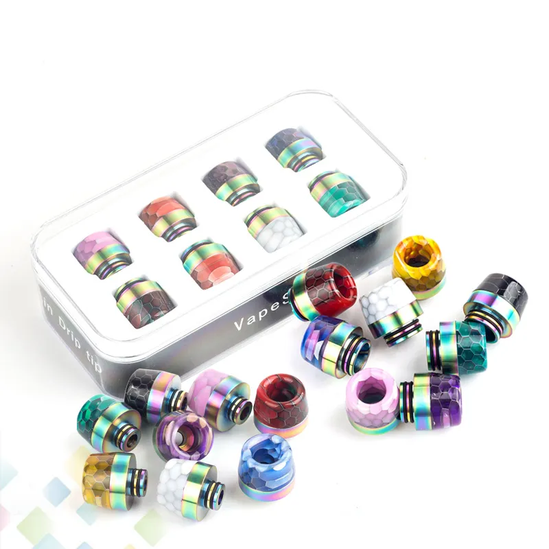 Résine époxy arc-en-ciel SS Drip tip Kit ensemble large alésage 810 510 fil peau de serpent grille champignons embout DHL gratuit