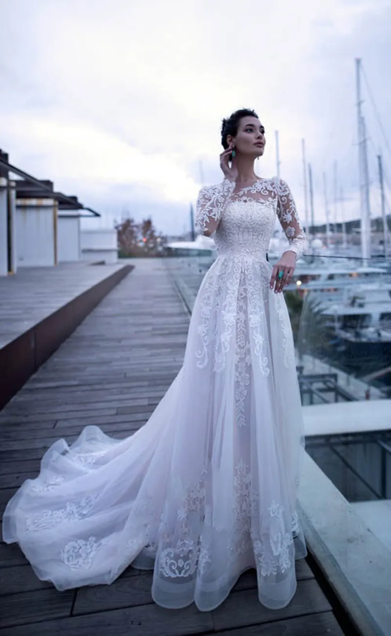 vintage lace long sleeve wedding dress Long Sleeve Lace V-Neck Ivory Vintage Beach Wedding Dresses,MW299