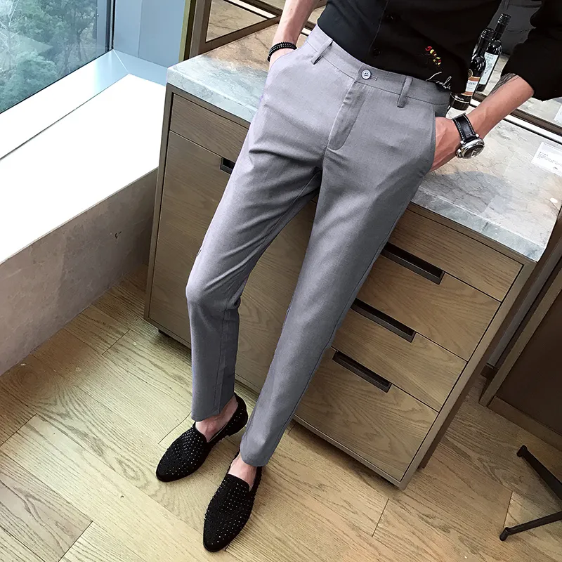 Wholesale-Cotton Men's Pure cotton Fashion Boutique Elastic Slim Business Formally Suit Pants/Male Wedding Dress Suit Pants Trousers