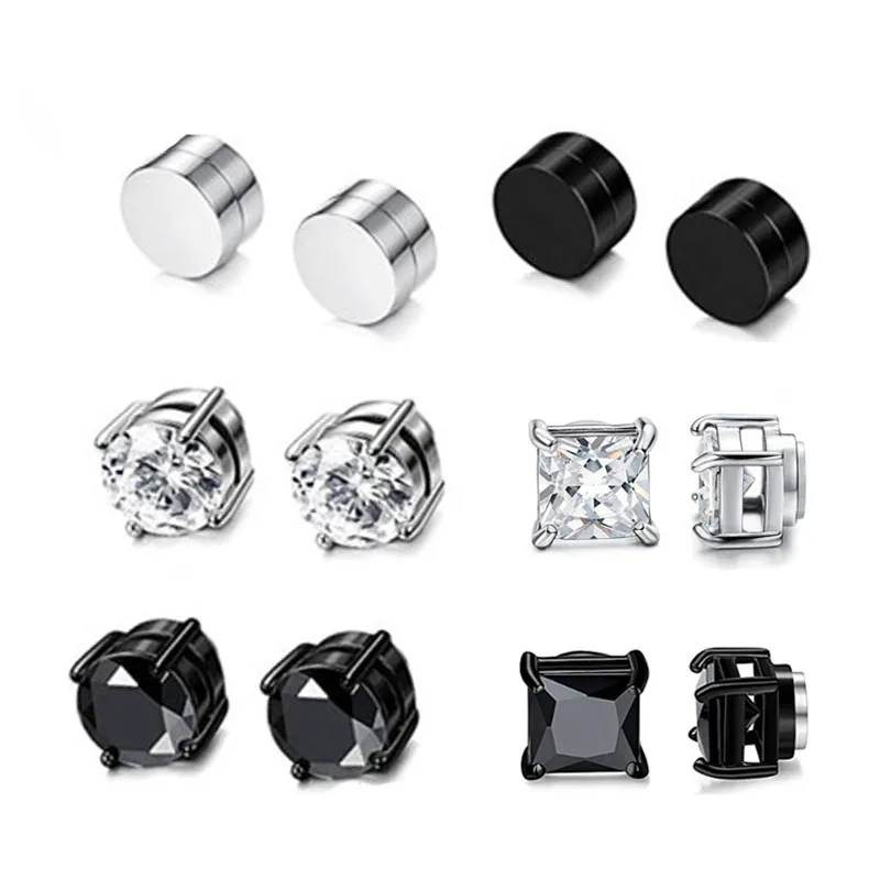 Hip Hop Non Piercing Zircon Ear Clip Stainless Steel Earrings New Style TopBling Magnetic Earrings Jewelry Set Wholesale