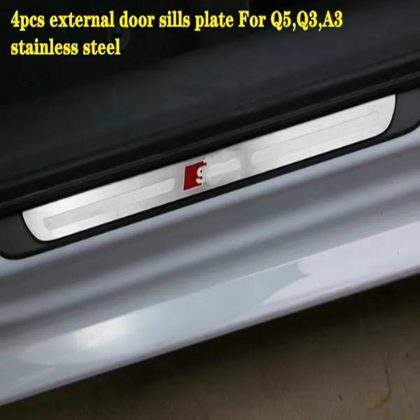 Seuils de porte de voiture en acier inoxydable de haute qualité 4 pièces plaque de protection, plaque décorative de pédale, barre de protection de seuil pour Audi Q5, Q3, A3