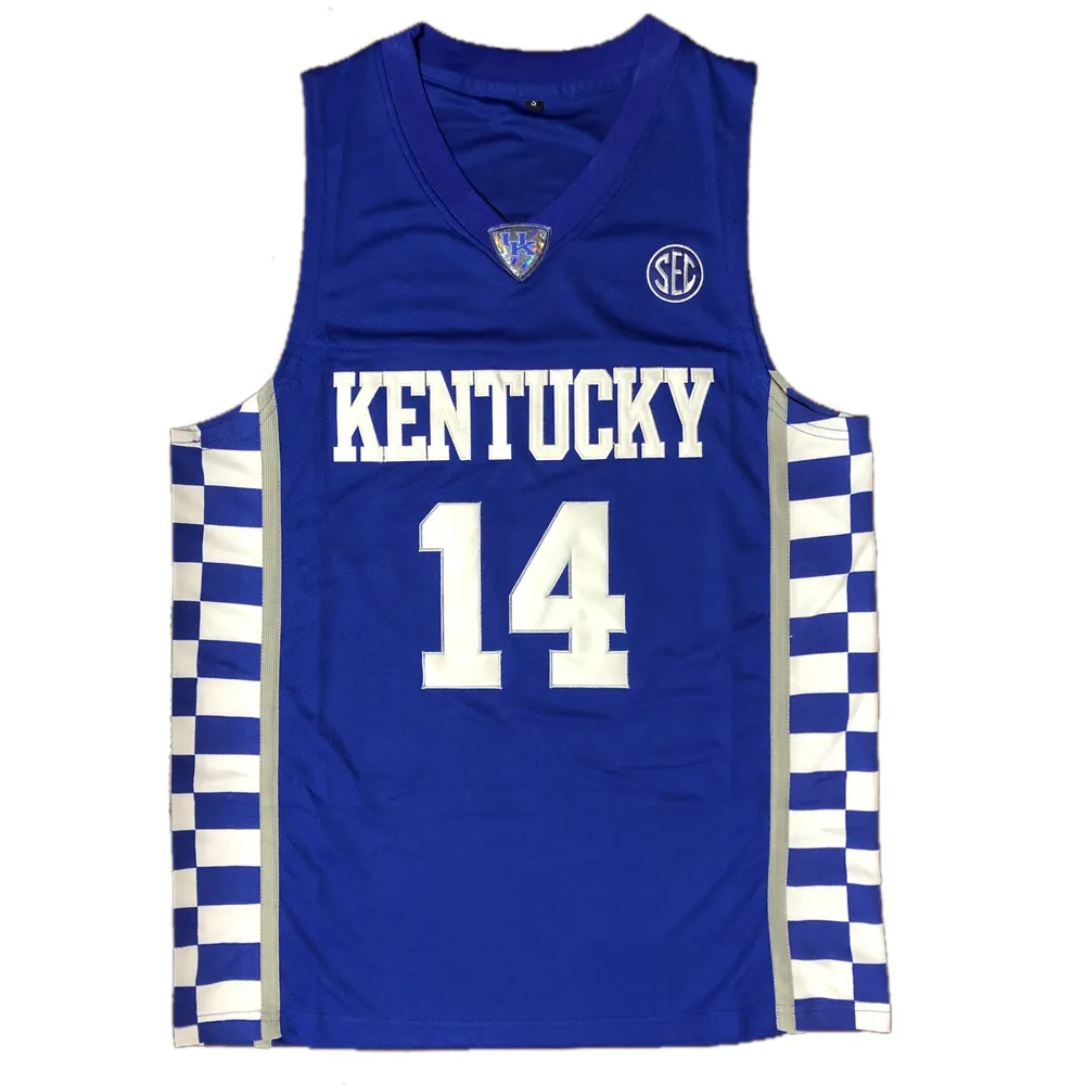 Kentucky Wildcats 14 Tyler Herro Mannen College Basketbal Jerseys Shirt University Jersey Gestikte Blauw Gratis Verzending